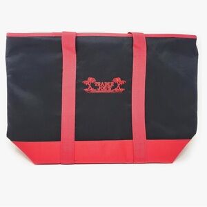 Trader Joe's XL Insulated Cooler Tote Bag, Reusable, Hot/Cold, red black.